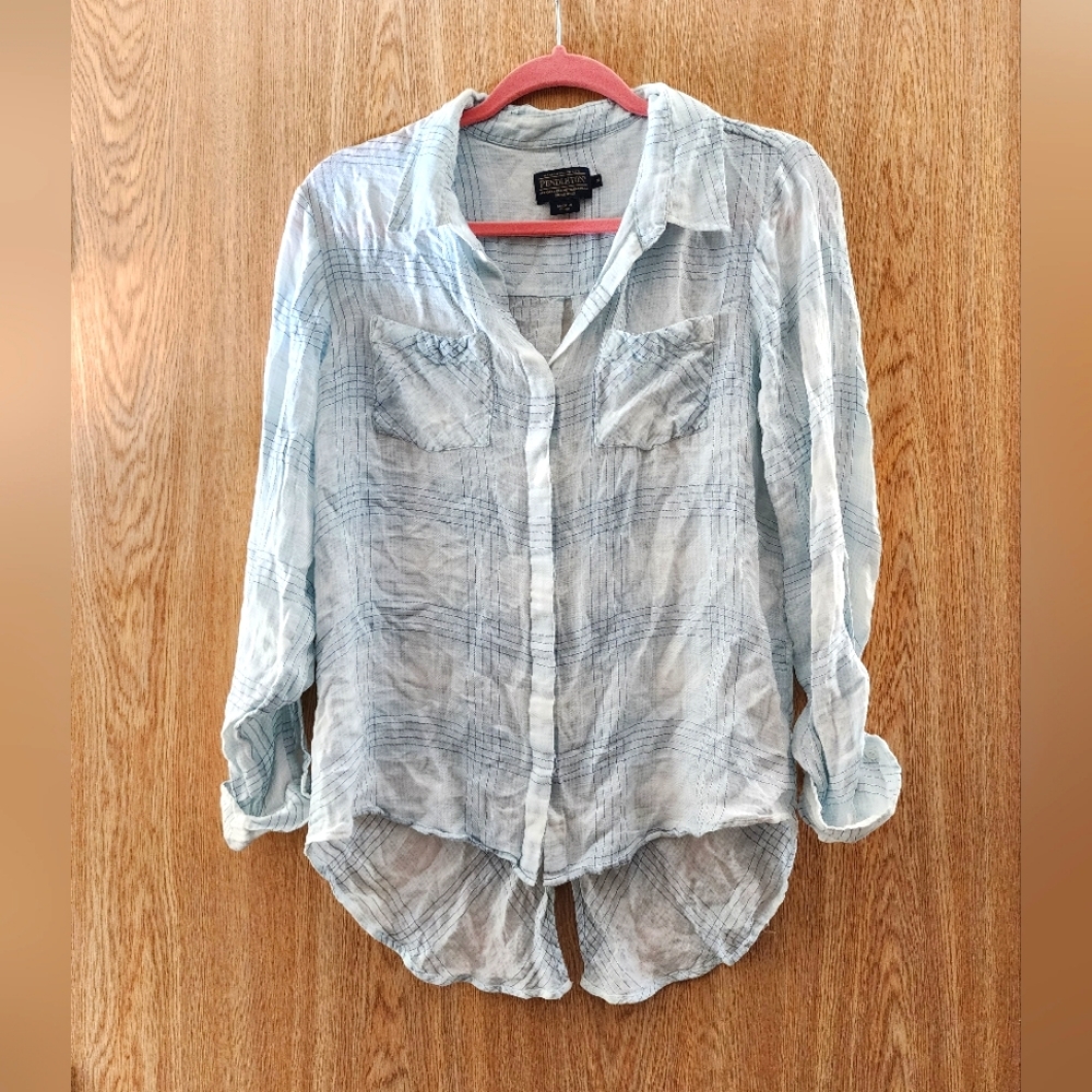 Pendleton Light Blue White Plaid Button Down - image 1